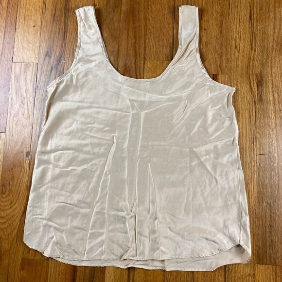 Patricia Fieldwalker Womens Silk Charmeuse Scoop Neck Ivory Champagne Tank - Picture 3 of 6